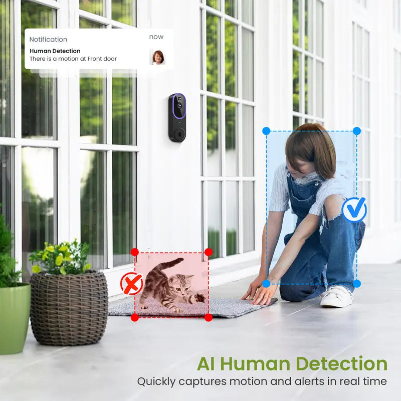 Mroace Wireless Smart Doorbell Camera With AI Human Detection