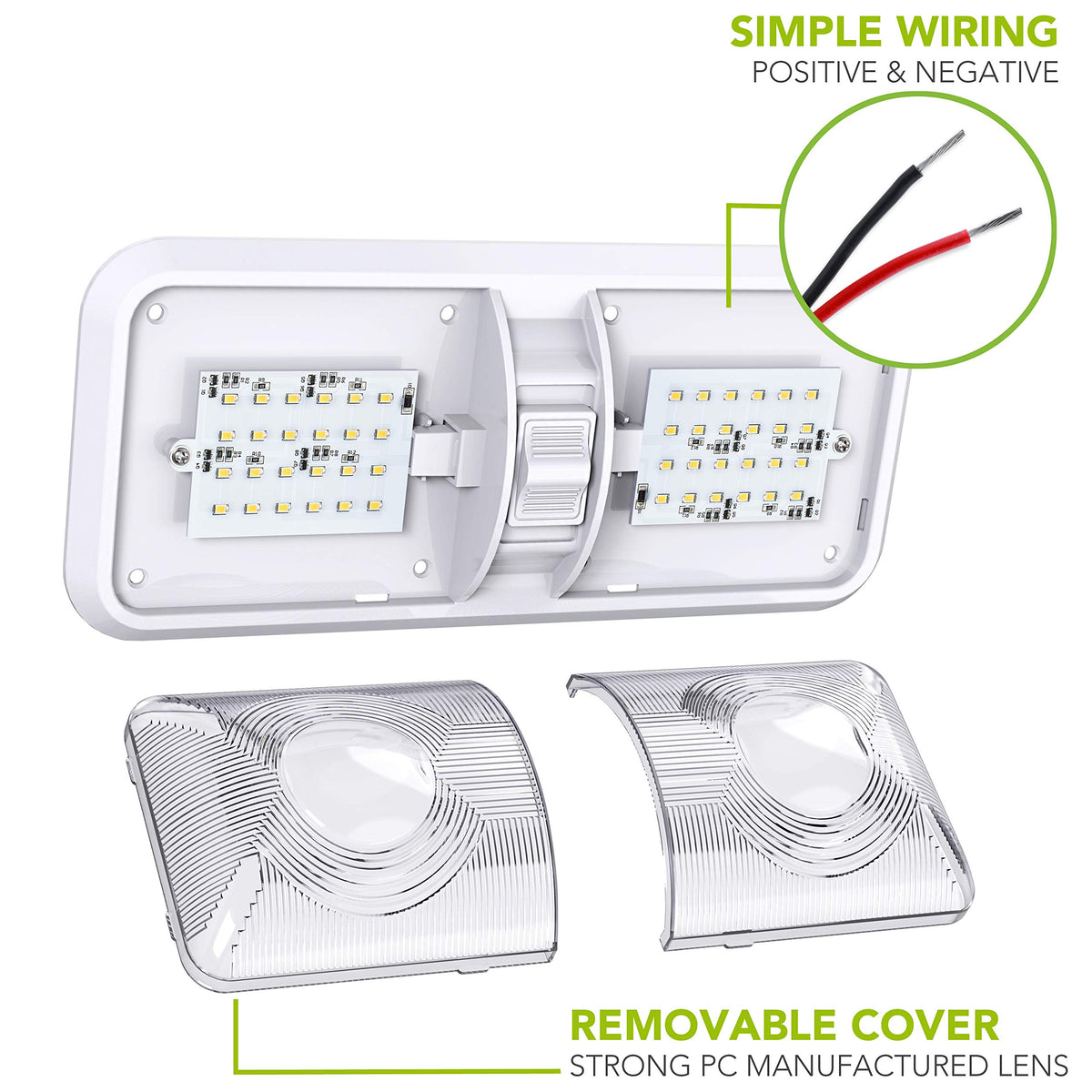 Mroace 12V LED Double Dome RV Ceiling Light with ON/OFF Switch