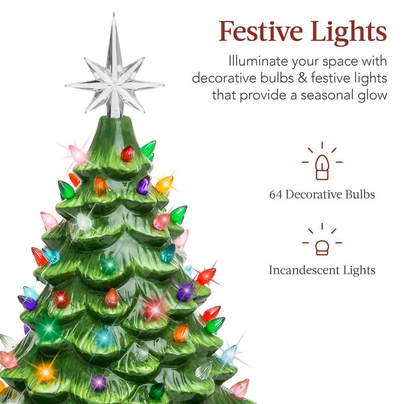 Mroace Hand Painted Pre Lit Ceramic Tabletop Christmas Tree