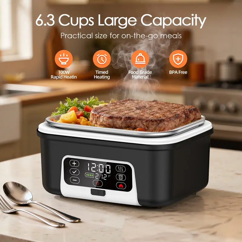 Mroace Cordless Rechargeable Heated Lunch Box With Smart Timer
