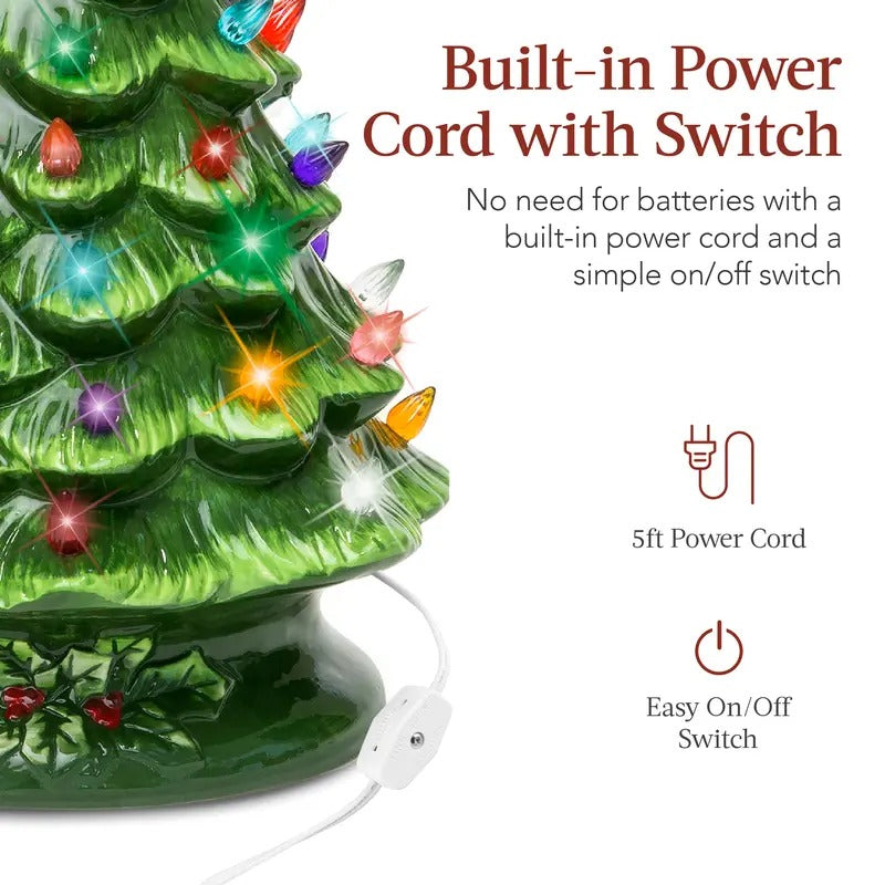 Mroace Hand Painted Pre Lit Ceramic Tabletop Christmas Tree