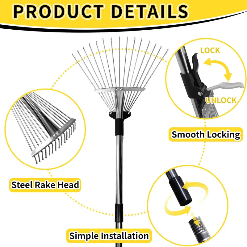 Mroace Adjustable Leaf Rake With Extendable Handle