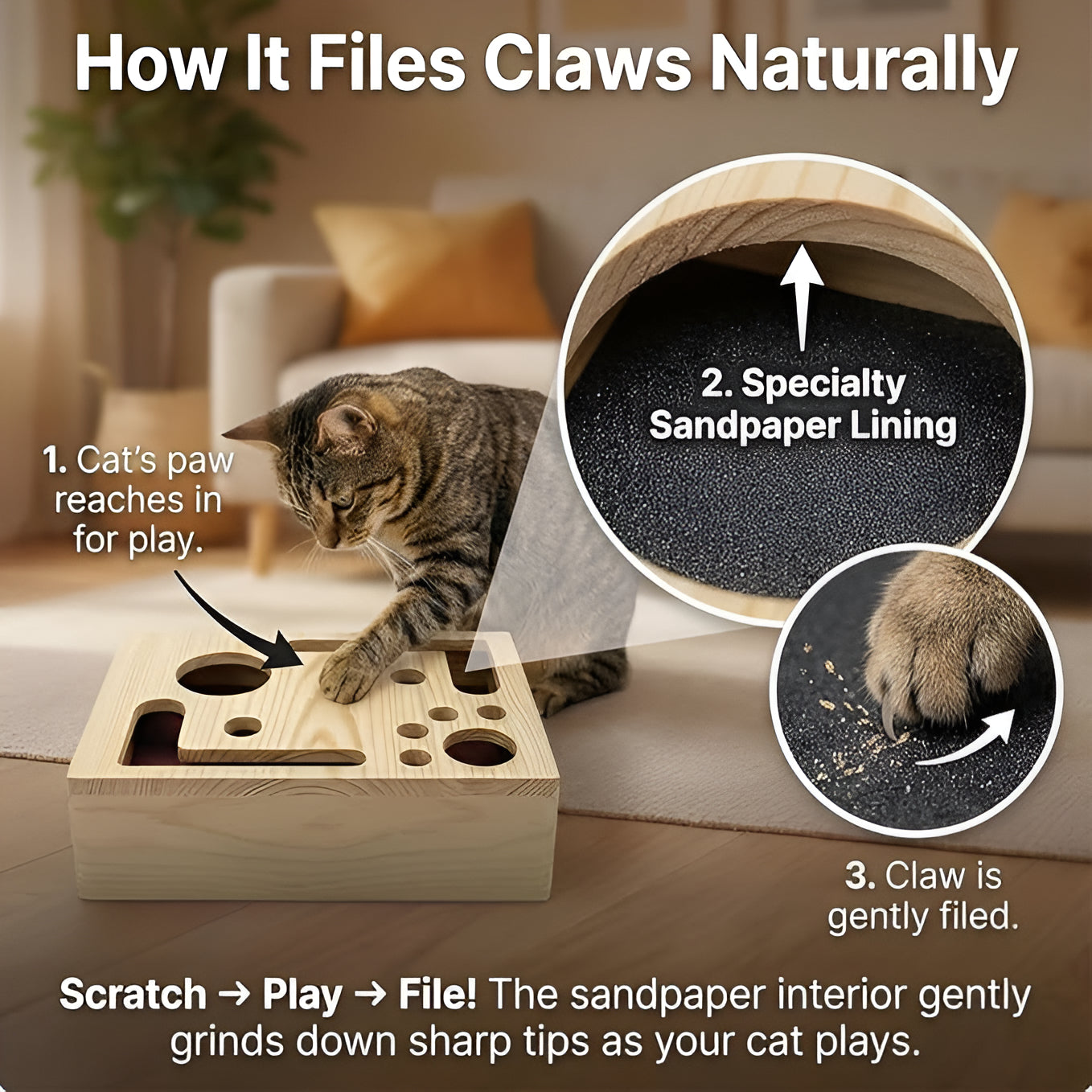 Mroace Wooden Cat Nail File Enrichment Box