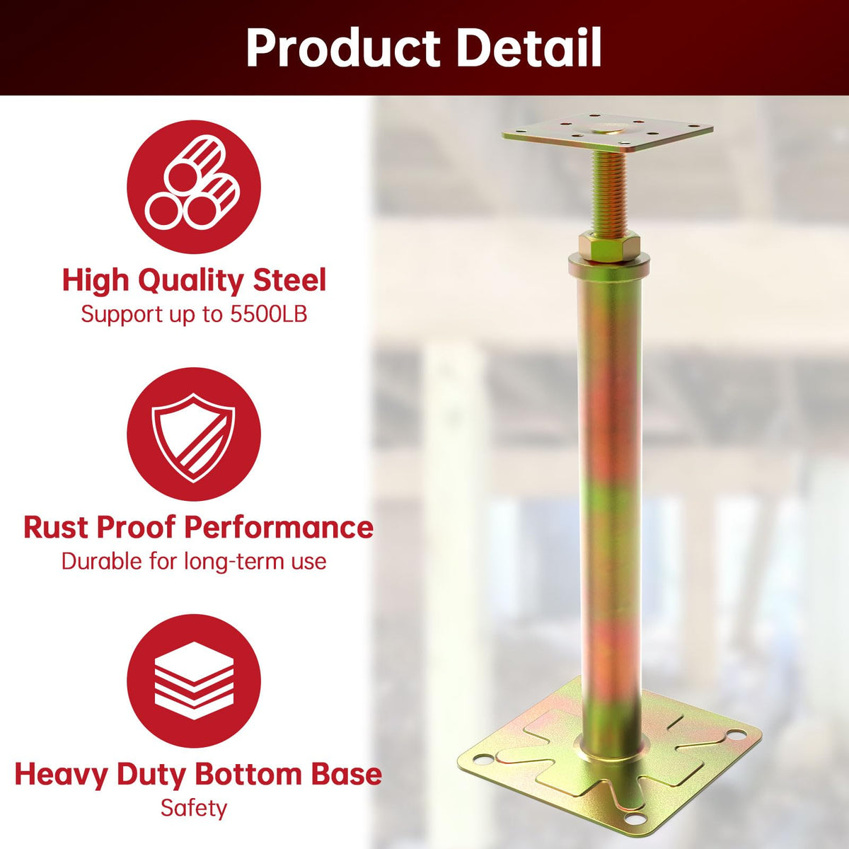 Mroace Heavy Duty Adjustable Floor Jack Support Posts - 4Pcs