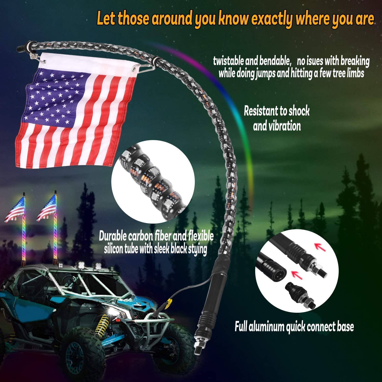 Mroace Bluetooth RGB LED Whip Lights