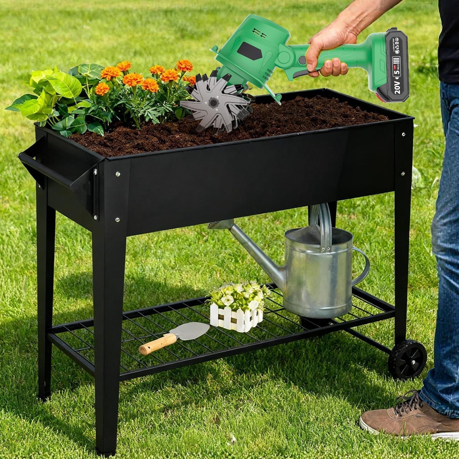 Mroace 20V Cordless Tiller Cultivator for Gardening