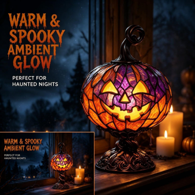 Mroace Stained Glass Halloween Pumpkin Table Lamp