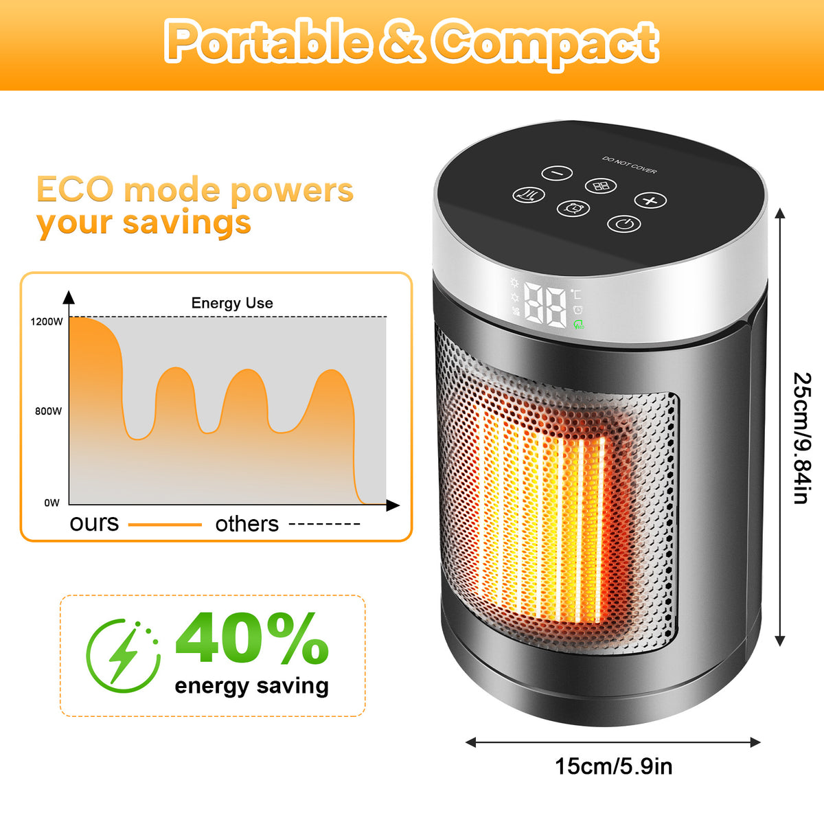 Mroace Portable Electric Space Heater With Adjustable Thermostat