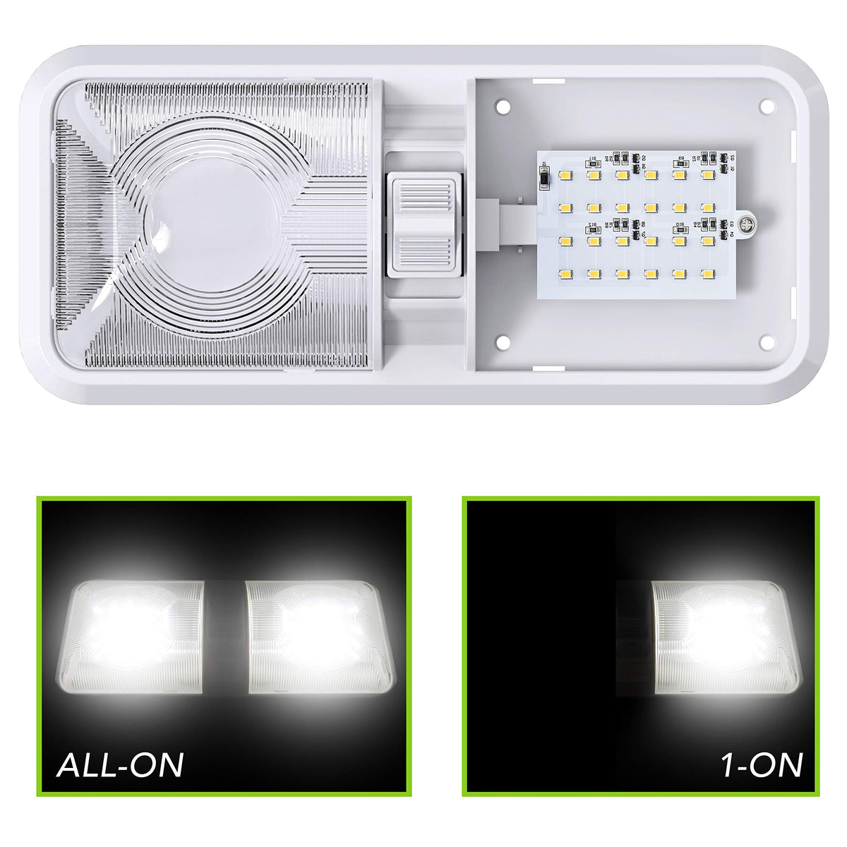 Mroace 12V LED Double Dome RV Ceiling Light with ON/OFF Switch