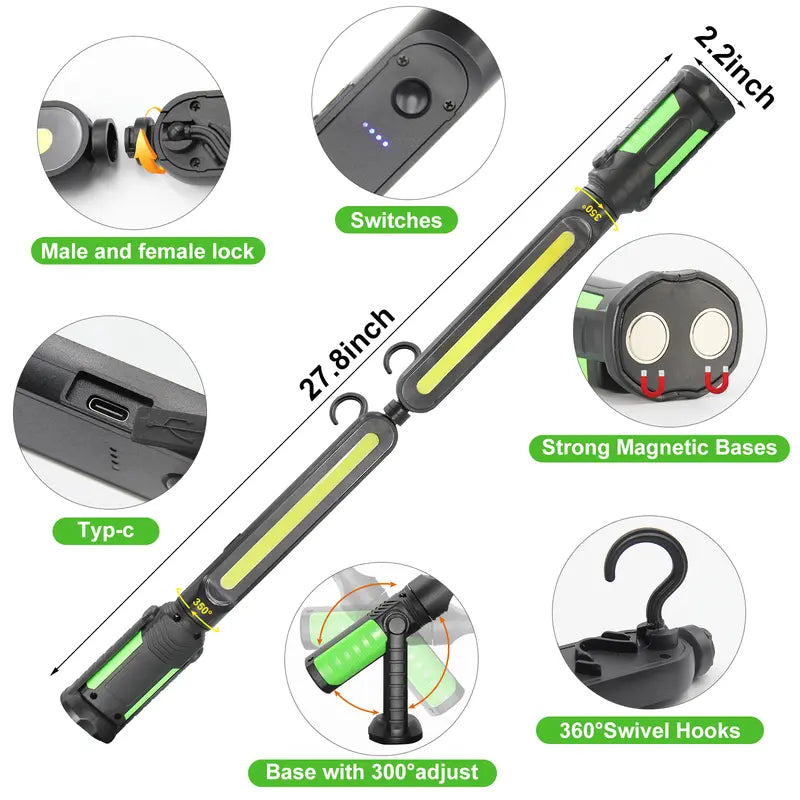 Mroace Rechargeable Magnetic USB Work Light Bar