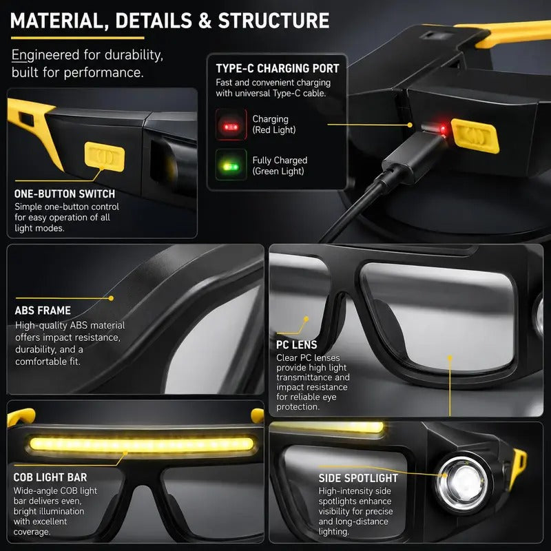 Mroace Rechargeable Motion Sensor LED Headlamp Glasses