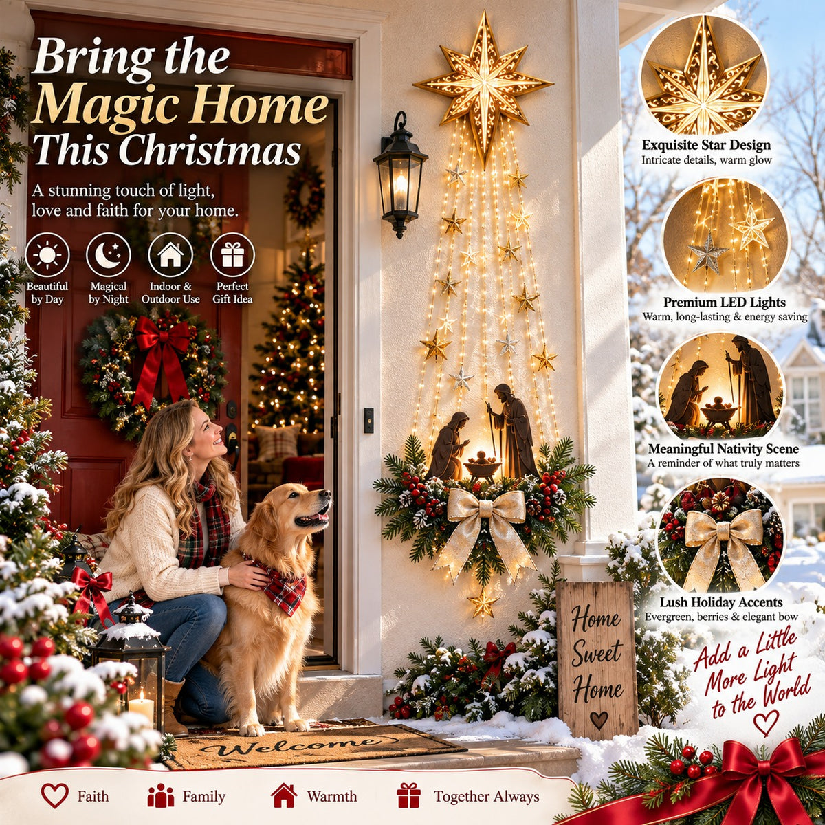 Mroace Lighted Bethlehem Star Nativity Wall Decor