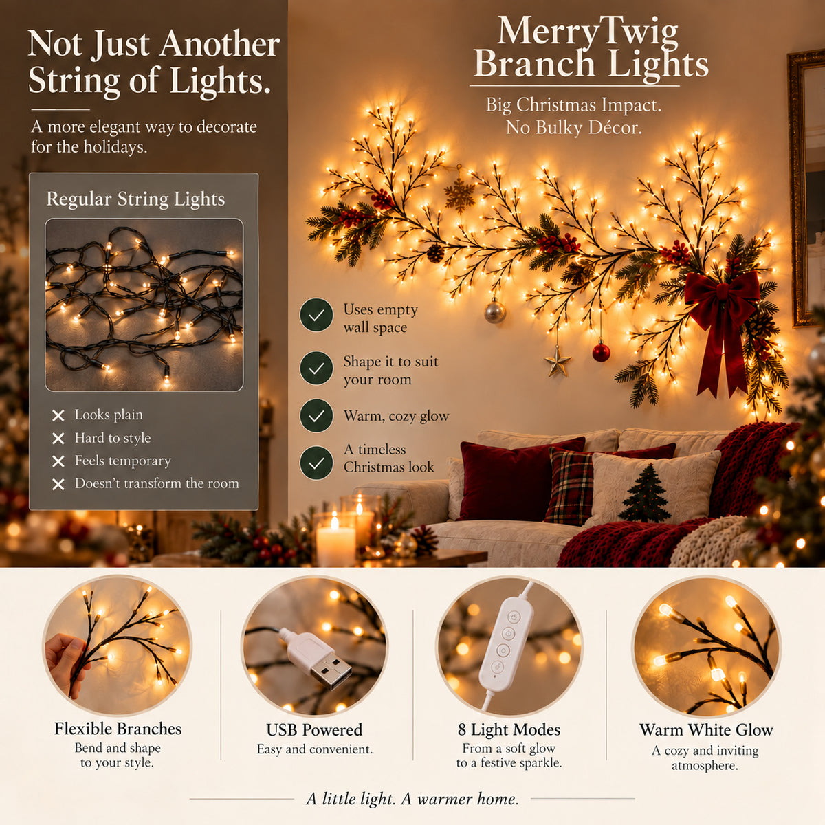 Mroace LED Christmas Decorative Branch Lights