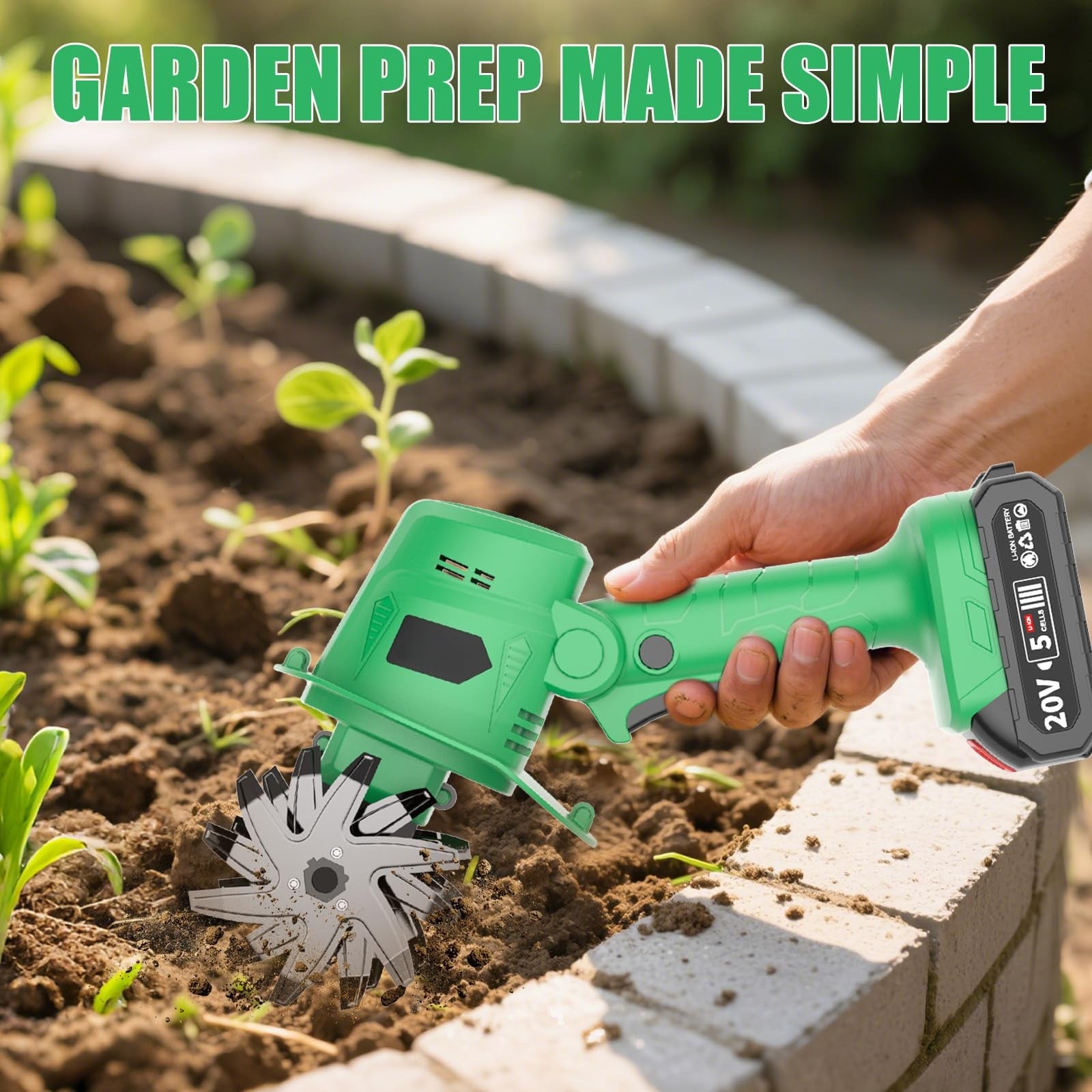 Mroace 20V Cordless Tiller Cultivator for Gardening