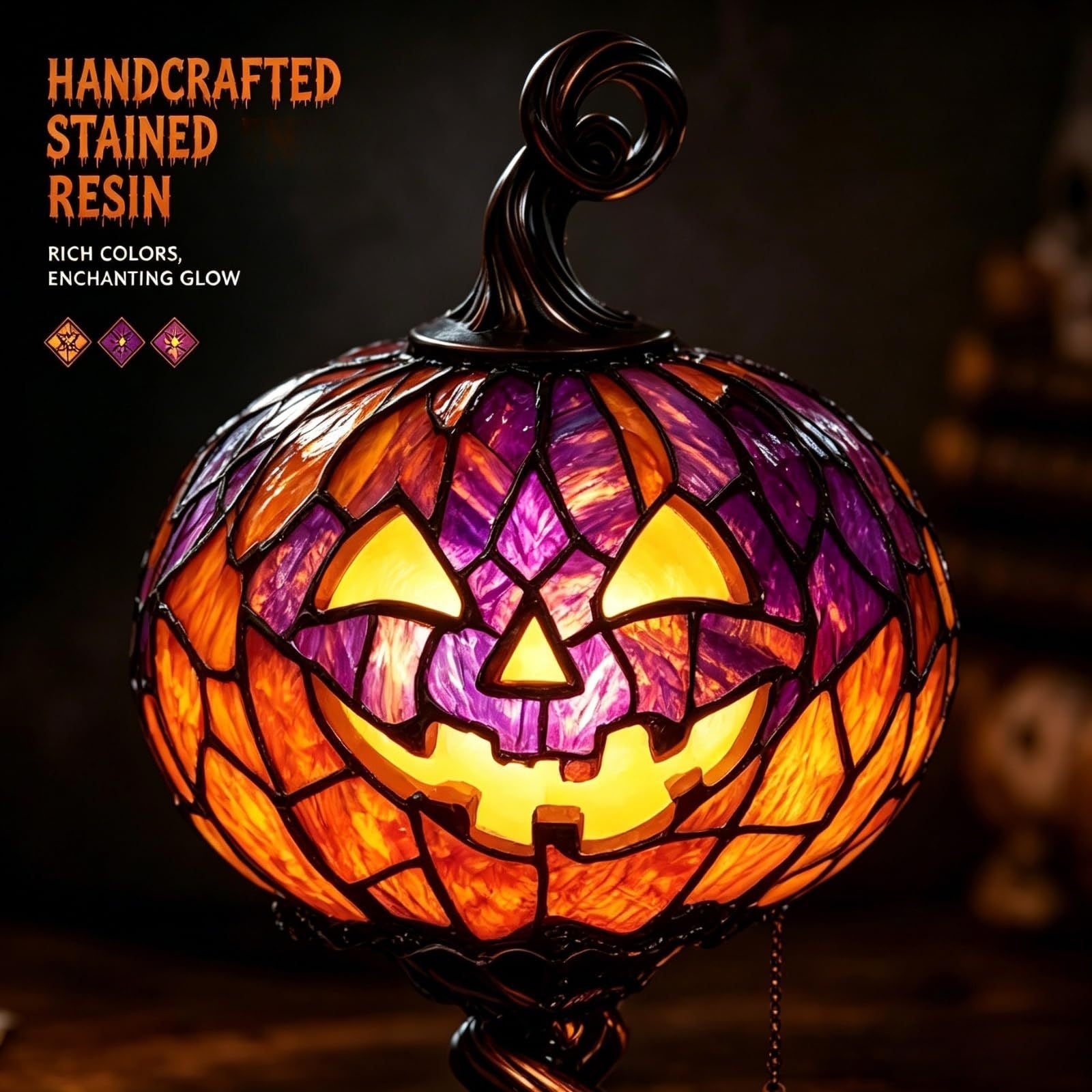 Mroace Stained Glass Halloween Pumpkin Table Lamp