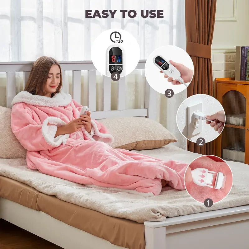 Mroace Wearable Electric Heated Blanket With Sleeves And Foot Pocket