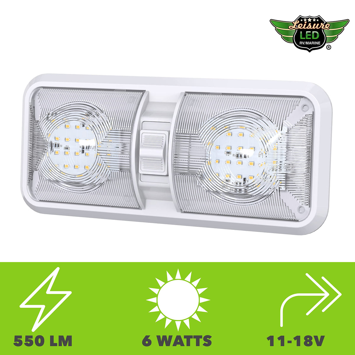 Mroace 12V LED Double Dome RV Ceiling Light with ON/OFF Switch