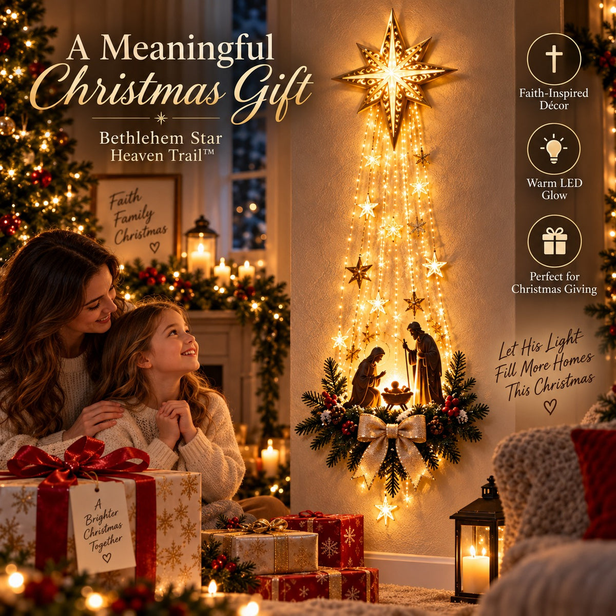 Mroace Lighted Bethlehem Star Nativity Wall Decor