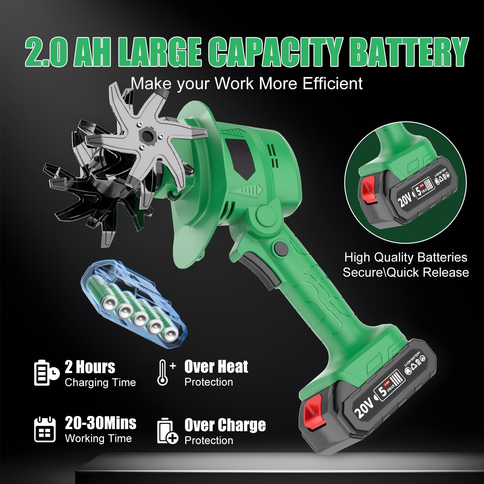 Mroace 20V Cordless Tiller Cultivator for Gardening