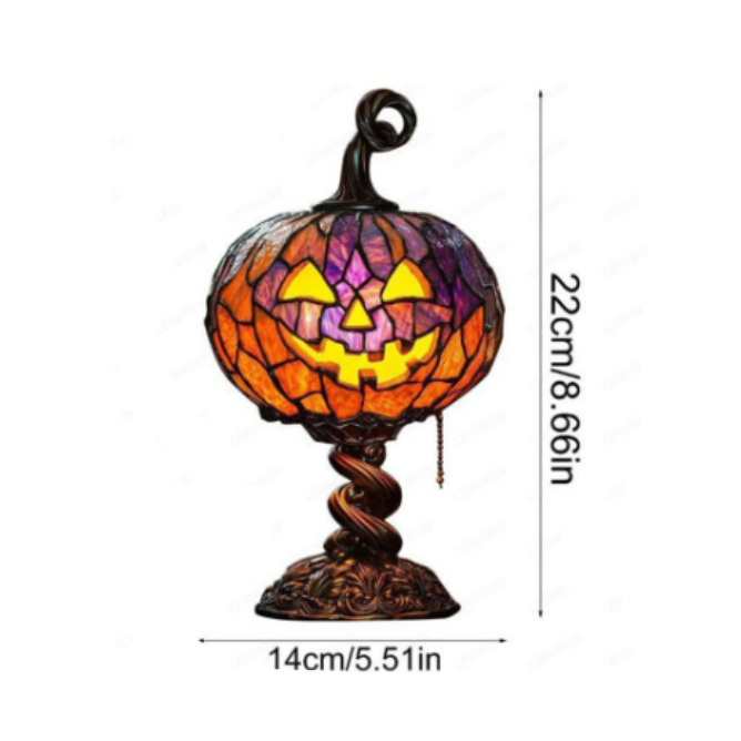Mroace Stained Glass Halloween Pumpkin Table Lamp