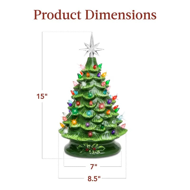 Mroace Hand Painted Pre Lit Ceramic Tabletop Christmas Tree