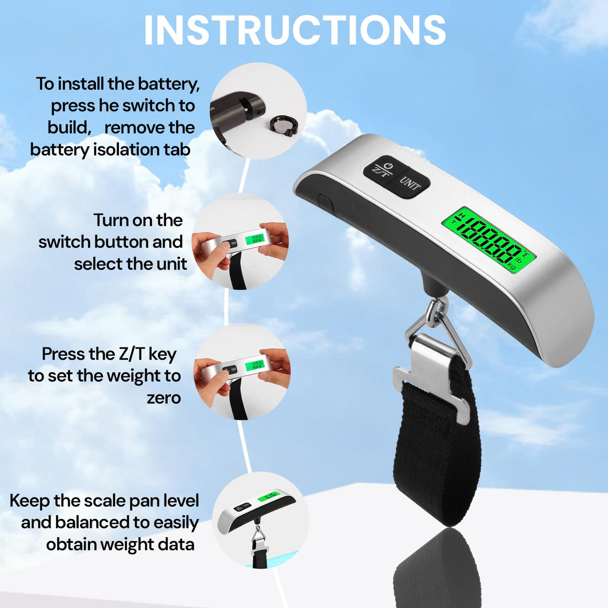 Mroace Portable Digital Luggage Scale With Backlit LCD