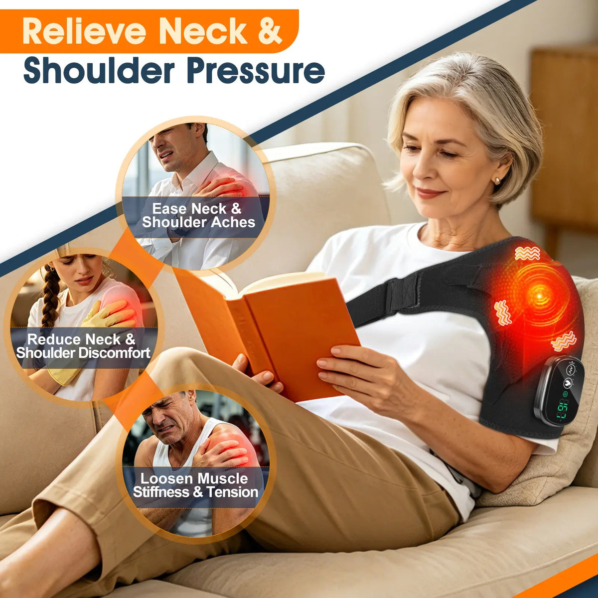 Mroace Cordless Heated Shoulder Wrap With Massage