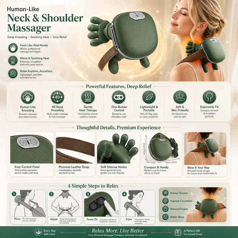 Mroace Cordless Heated Deep Tissue Kneading Neck and Back Massager