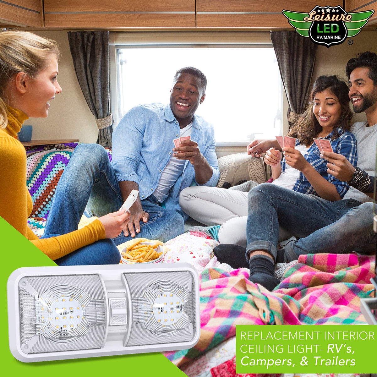 Mroace 12V LED Double Dome RV Ceiling Light with ON/OFF Switch
