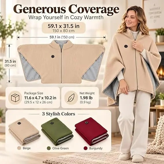 Mroace USB Heated Fleece Shawl Blanket With Adjustable Temperature