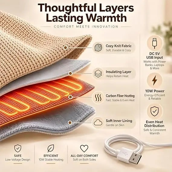 Mroace USB Heated Fleece Shawl Blanket With Adjustable Temperature