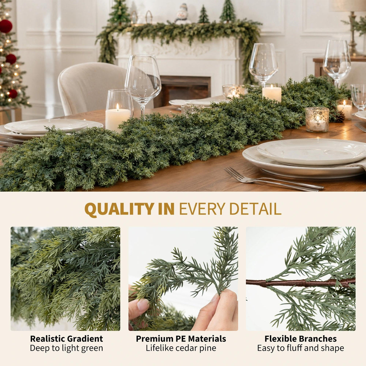 Mroace Realistic Artificial Cedar Christmas Garland
