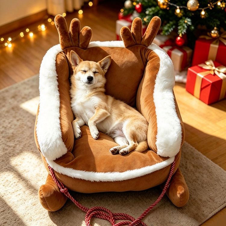 Mroace Plush Santa Sleigh Christmas Pet Bed