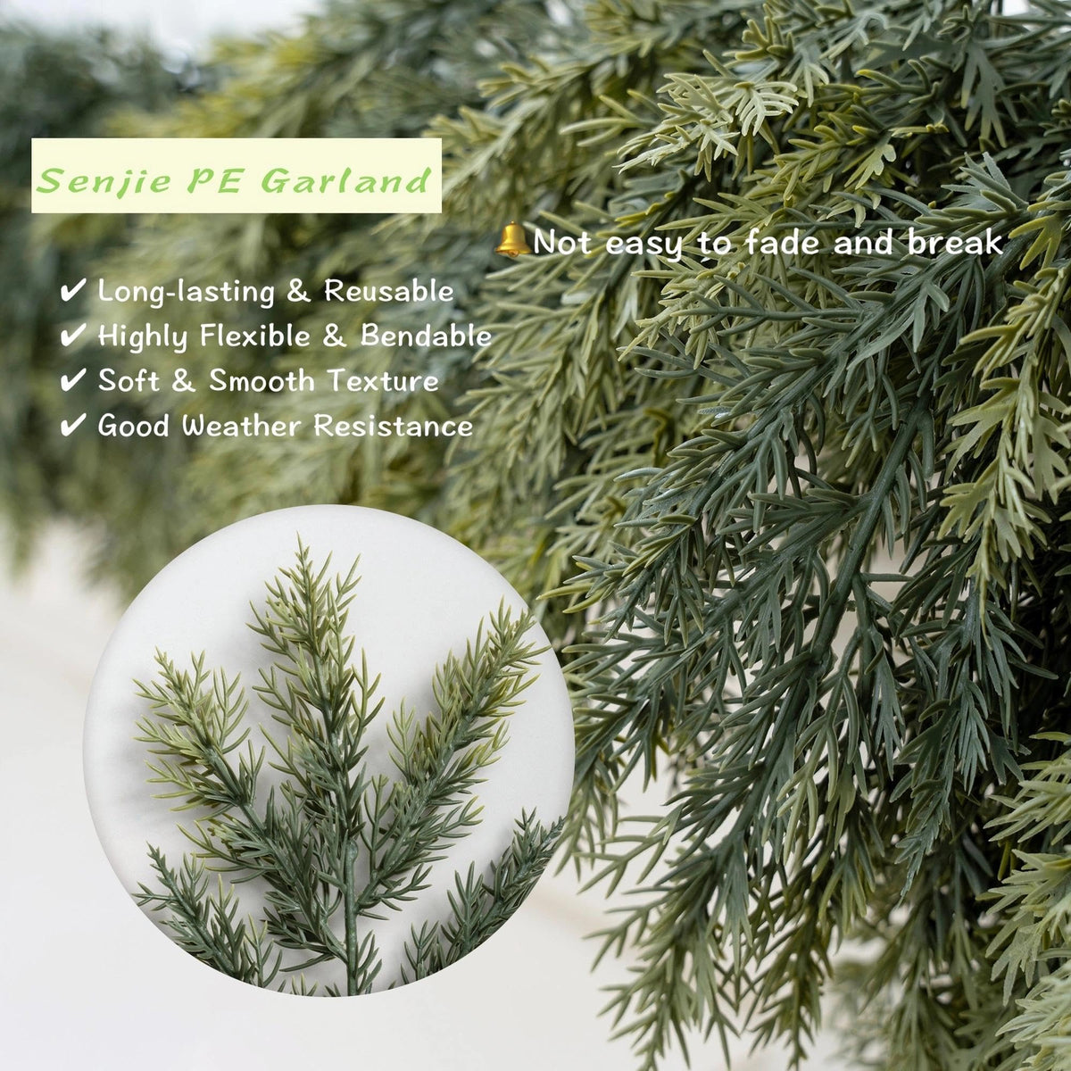Mroace Realistic Artificial Cedar Christmas Garland
