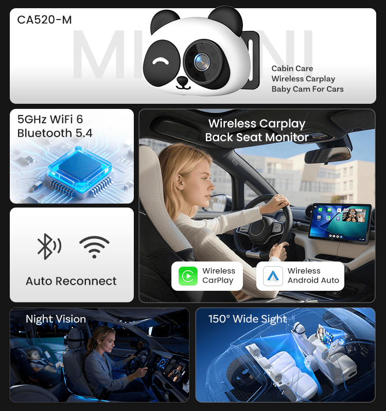 Mroace 1080P HD Baby Car Camera with Wireless CarPlay Adapter