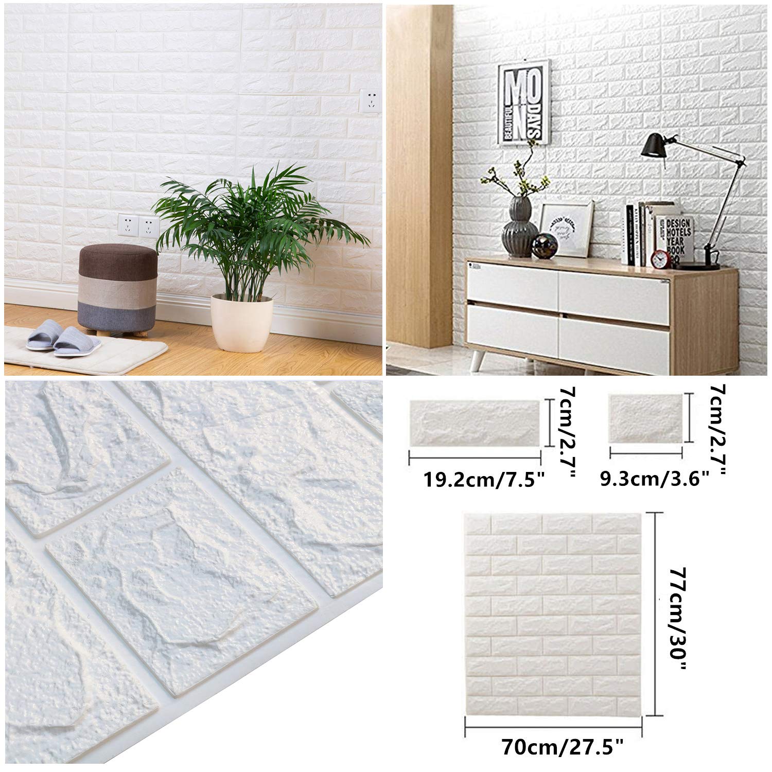 Mroace 10PCS Peel and Stick 3D Foam Brick Wall Panels