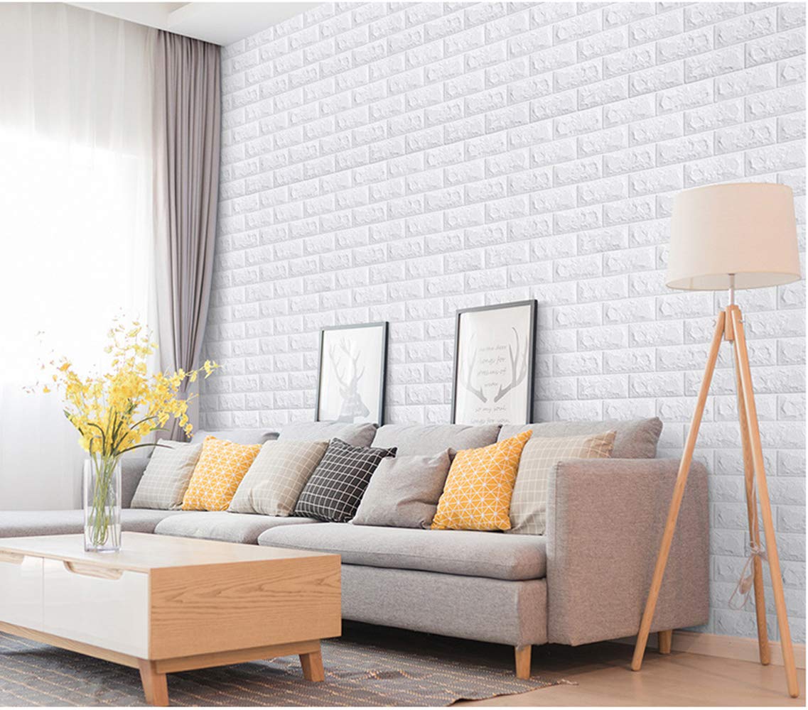 Mroace 10PCS Peel and Stick 3D Foam Brick Wall Panels