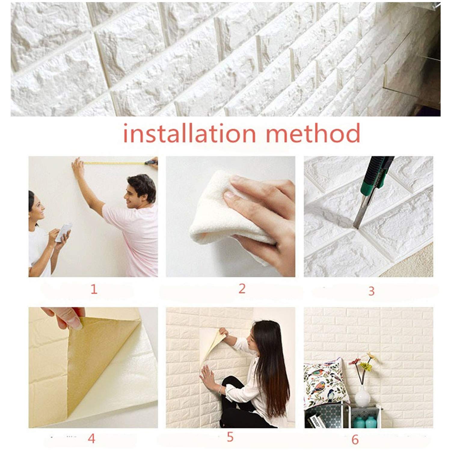 Mroace 10PCS Peel and Stick 3D Foam Brick Wall Panels