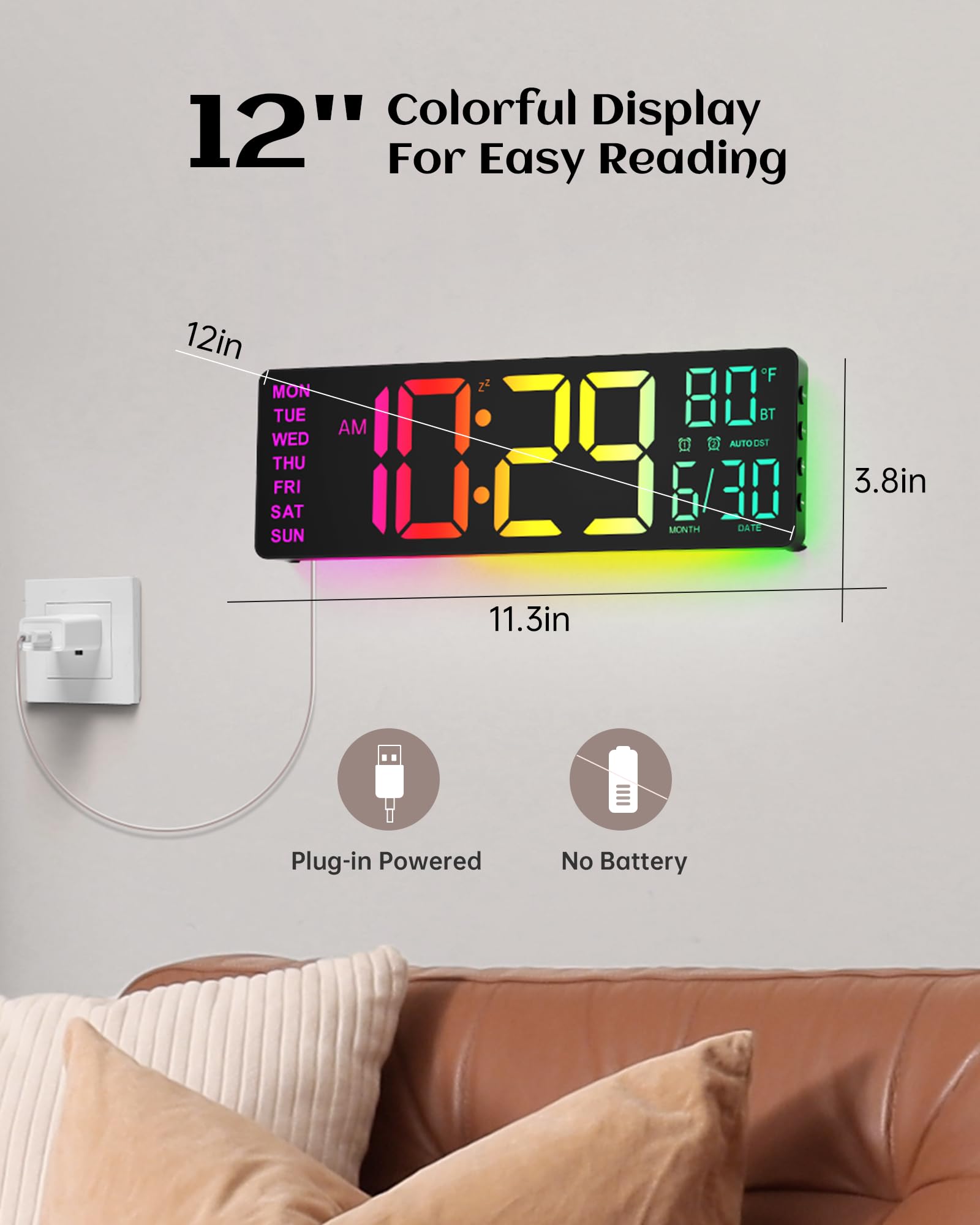 Mroace 12" Digital Wall Clock with LED