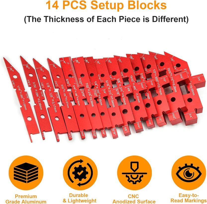 Mroace 14-Piece Precision Aluminum Setup Block Set for Woodworking