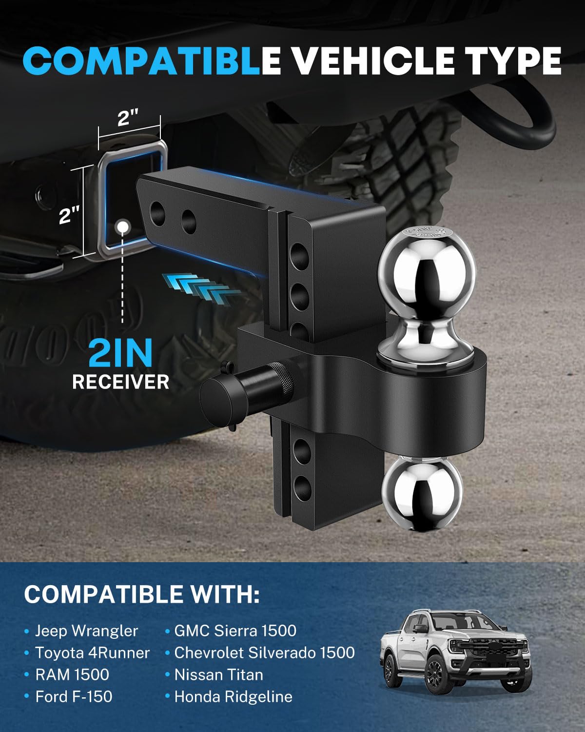 Mroace 2-in-1 Adjustable Trailer Hitch