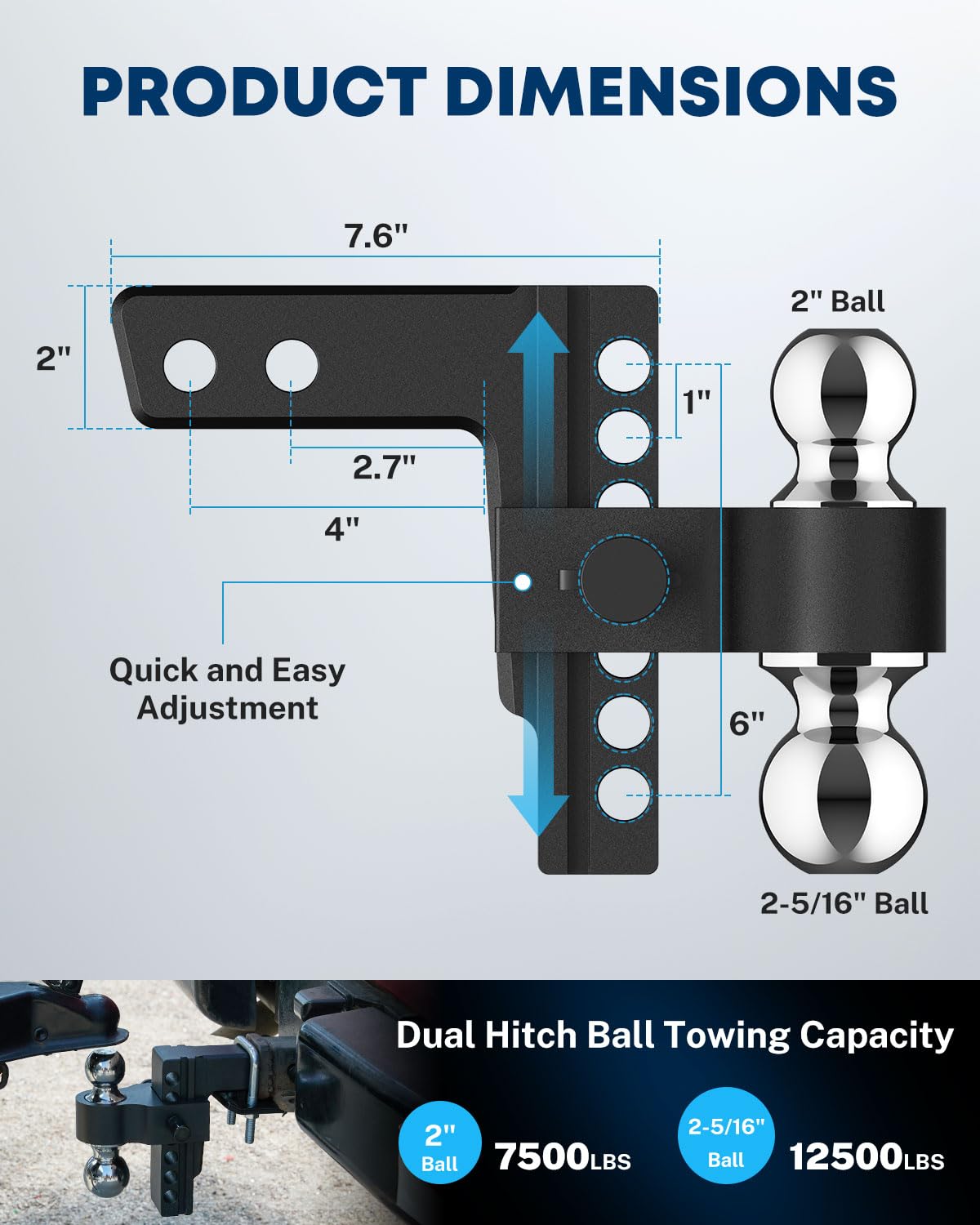 Mroace 2-in-1 Adjustable Trailer Hitch
