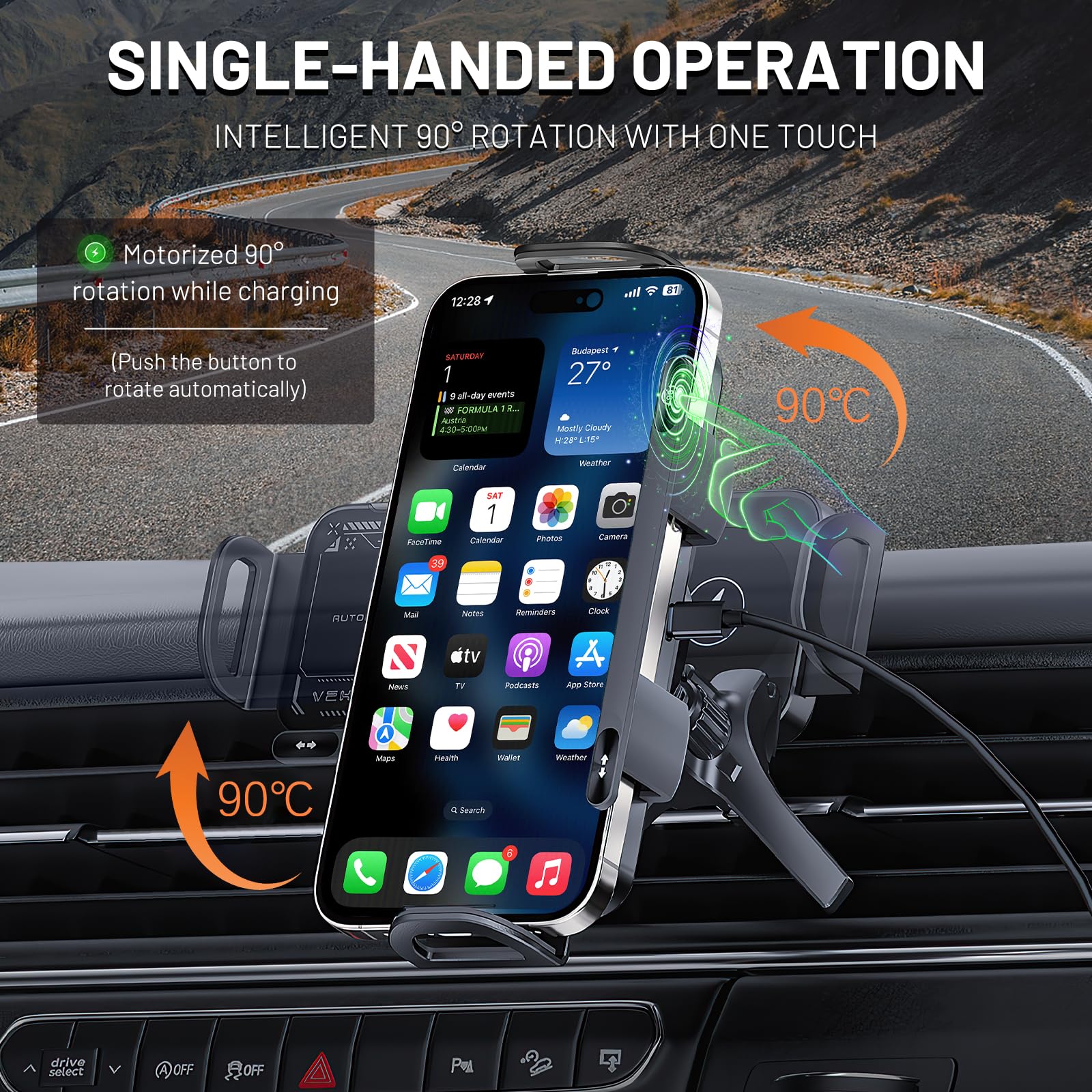 Mroace 2 in 1 Auto Rotating Car Charger Holder
