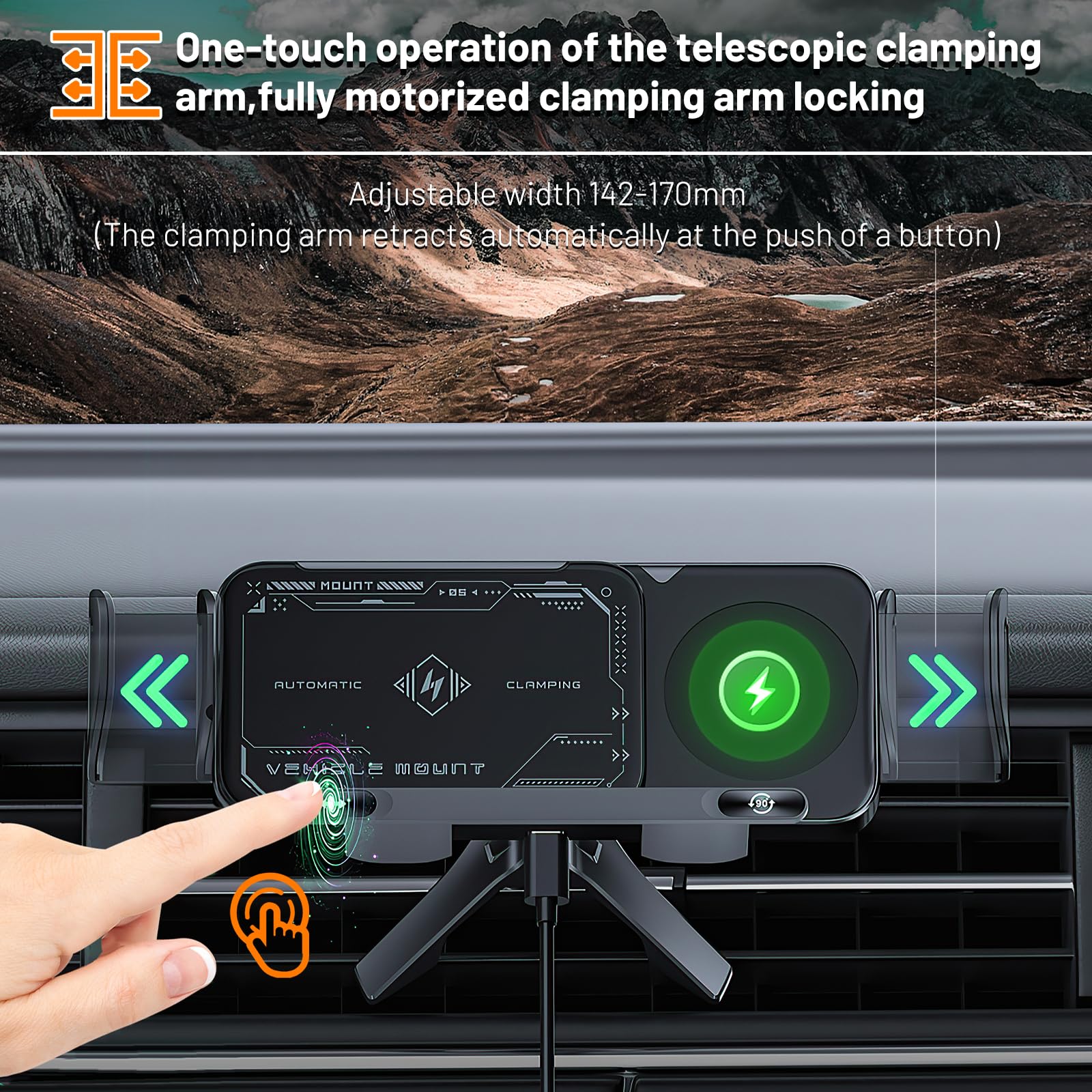 Mroace 2 in 1 Auto Rotating Car Charger Holder