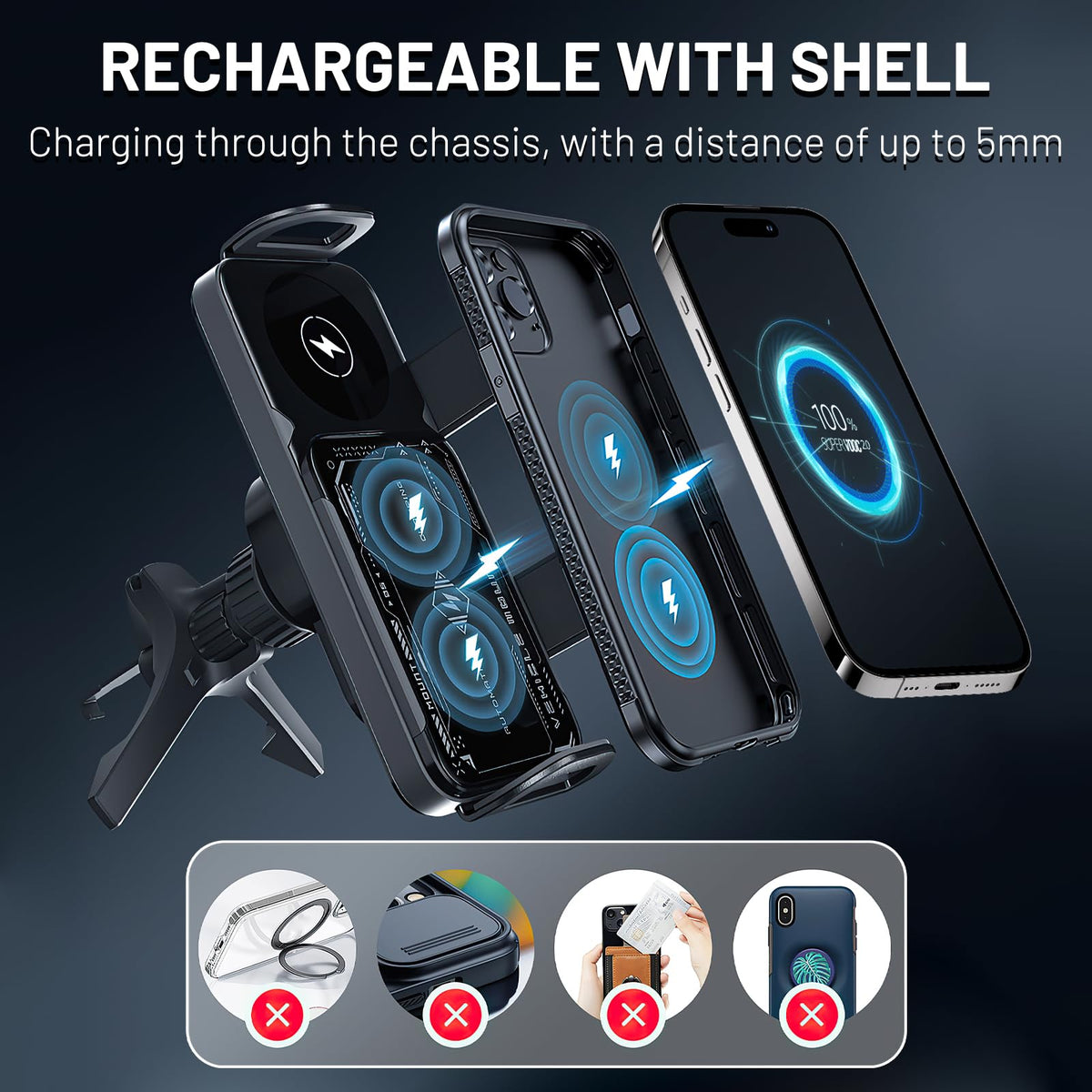 Mroace 2 in 1 Auto Rotating Car Charger Holder
