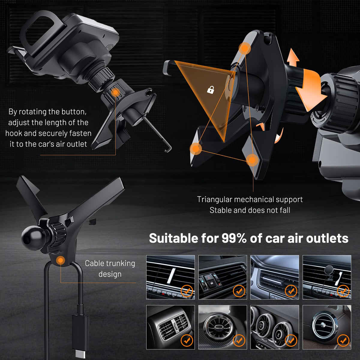 Mroace 2 in 1 Auto Rotating Car Charger Holder