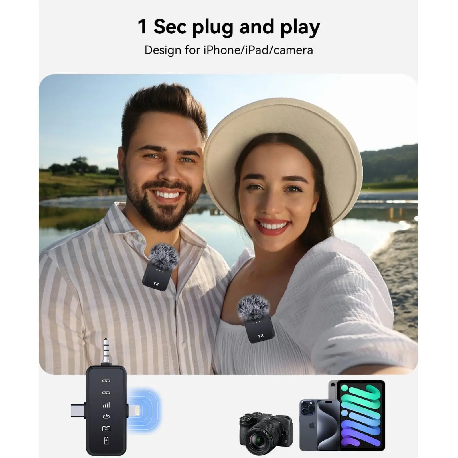 Mroace 2-Pack Wireless Lavalier Microphone for iPhone Android and Camera