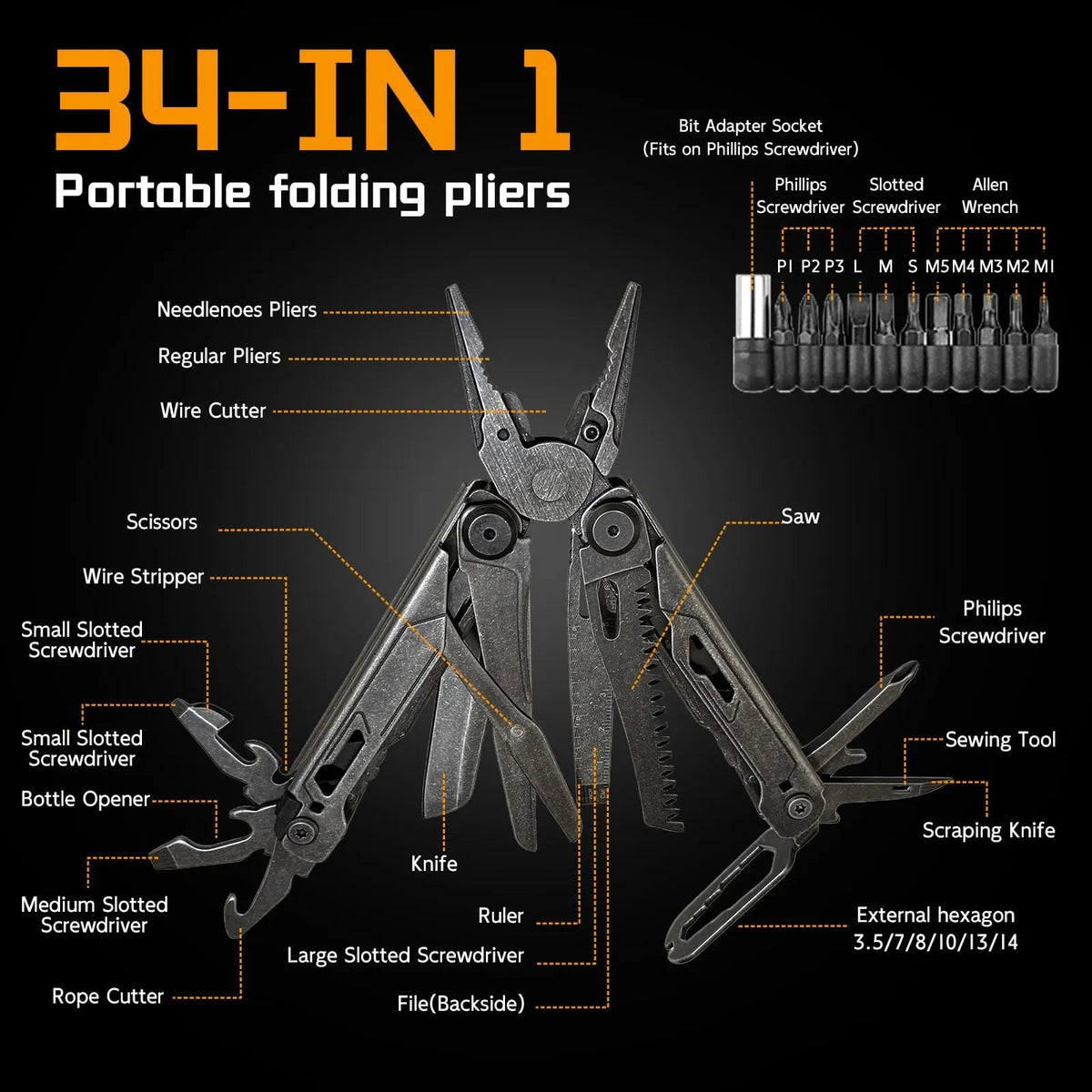 Mroace 34-in-1 Stainless Steel Multitool Pliers