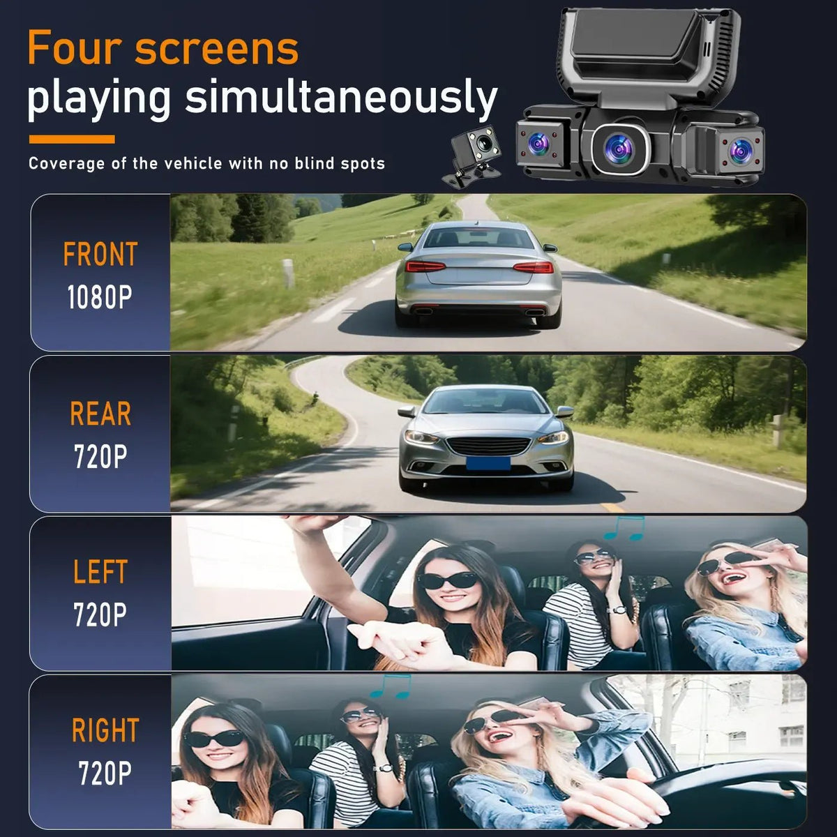 Mroace 360 Degree View 4 Channel Dash Cam