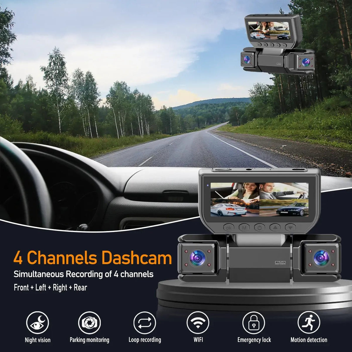 Mroace 360 Degree View 4 Channel Dash Cam
